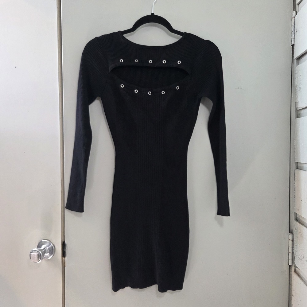 Almost Famous M‎ Bodycon Dress Black Ribbed Cleavage Window Goth Grunge Y2K Club